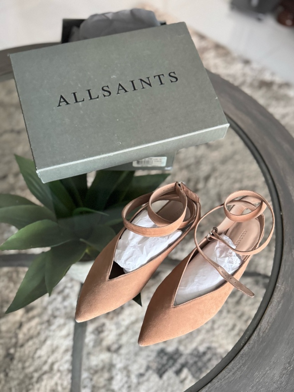 ALL SAINTS Cory blush pink suede flats size EU 39 (US 8) NWT